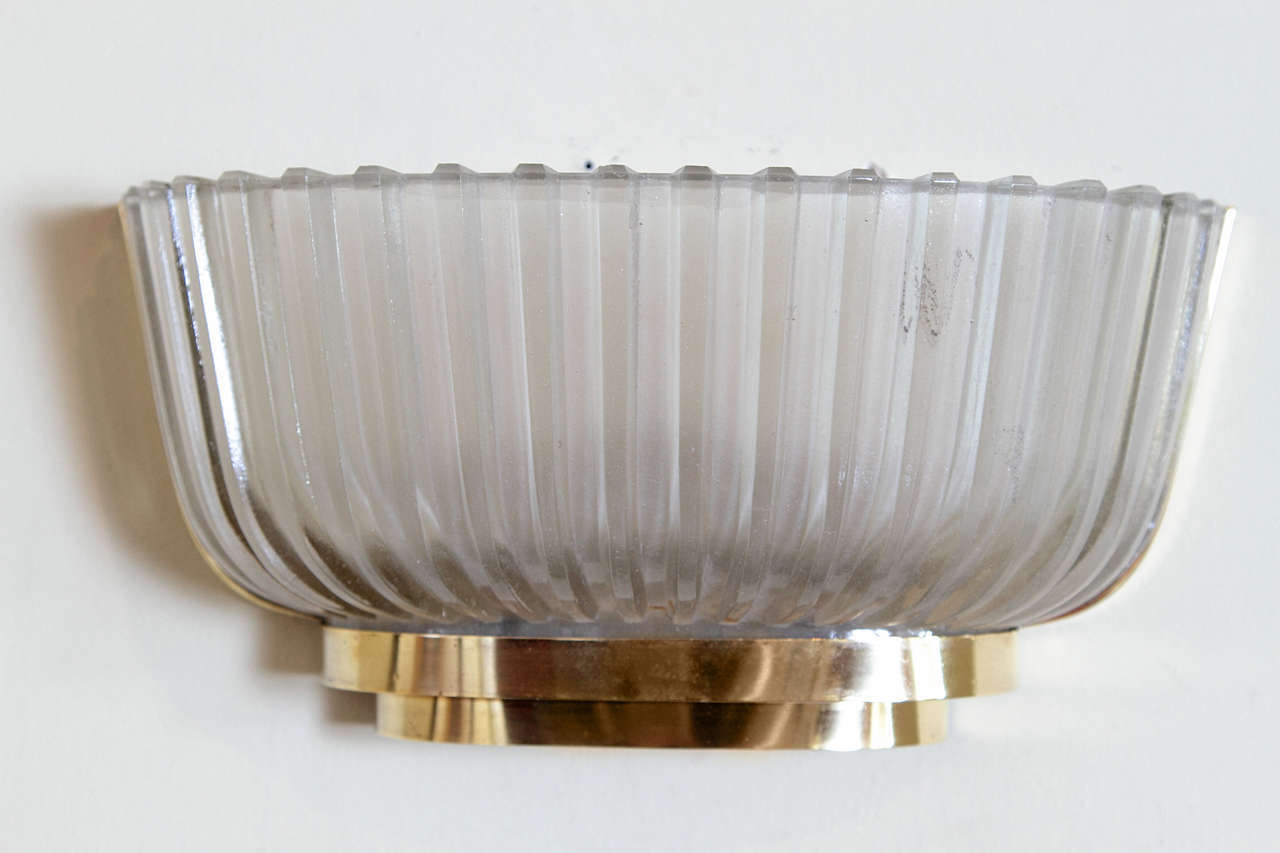 Pair of Murano Fluted Glass and Brass Sconces by Venini